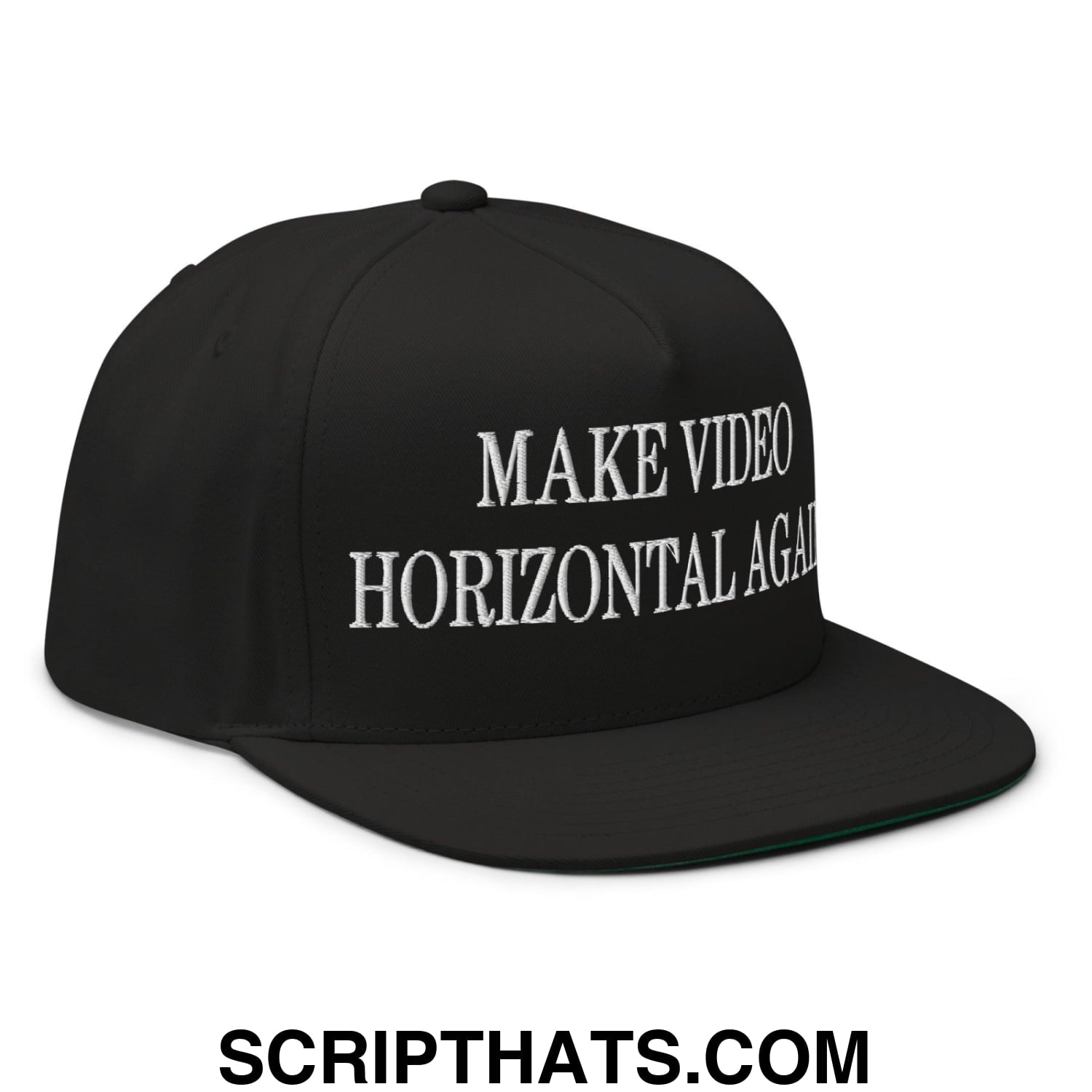 Make Video Horizontal Again Embroidered 5 Panel Flat Bill Brim Snapback Hat Black