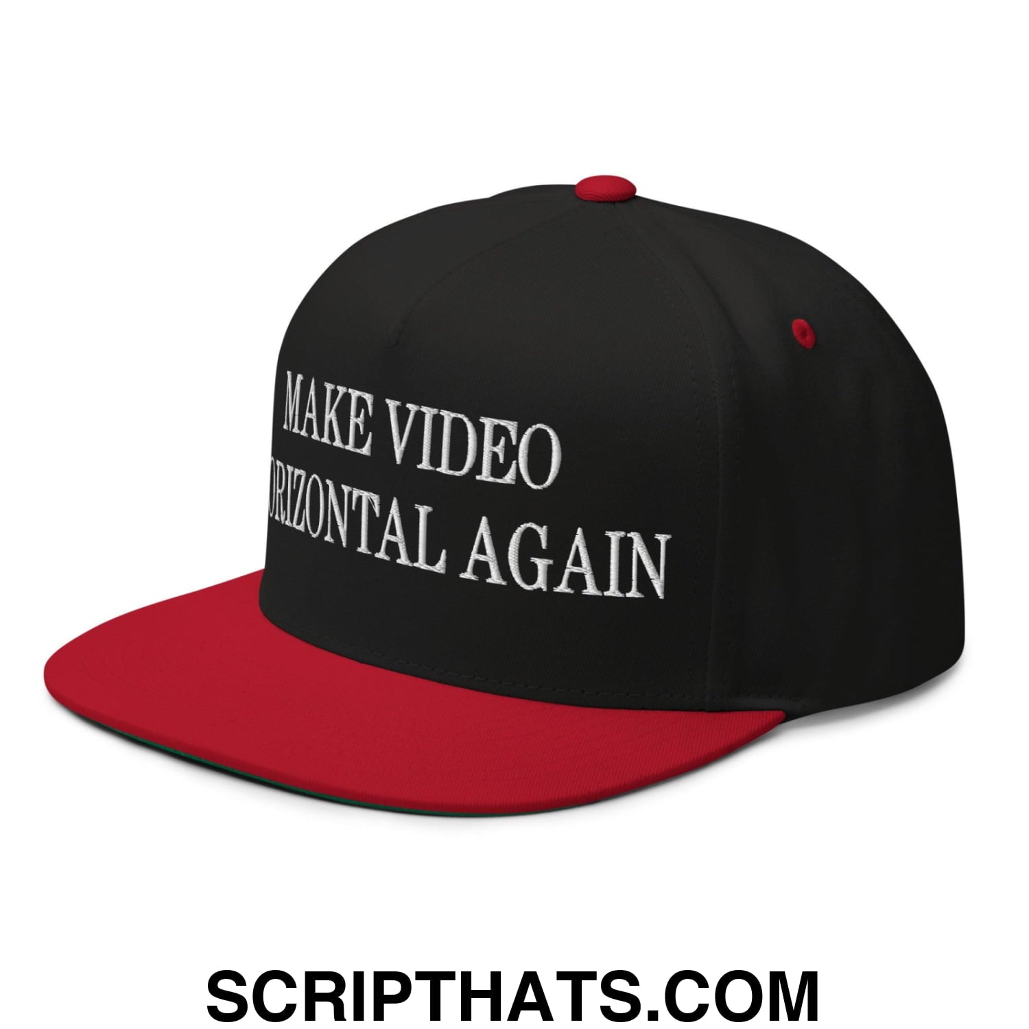 Make Video Horizontal Again Embroidered 5 Panel Flat Bill Brim Snapback Hat Black Red