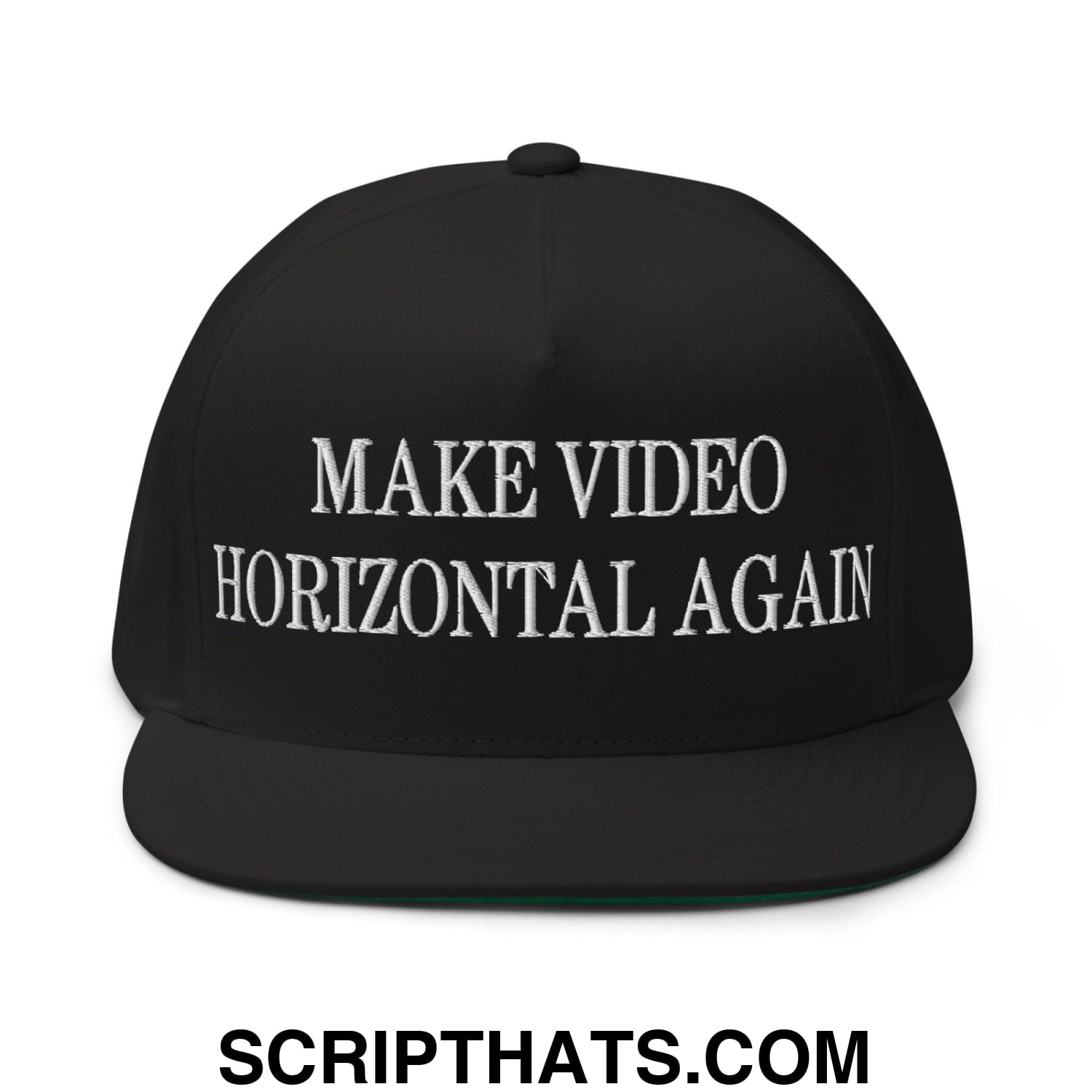 Make Video Horizontal Again Embroidered 5 Panel Flat Bill Brim Snapback Hat Black