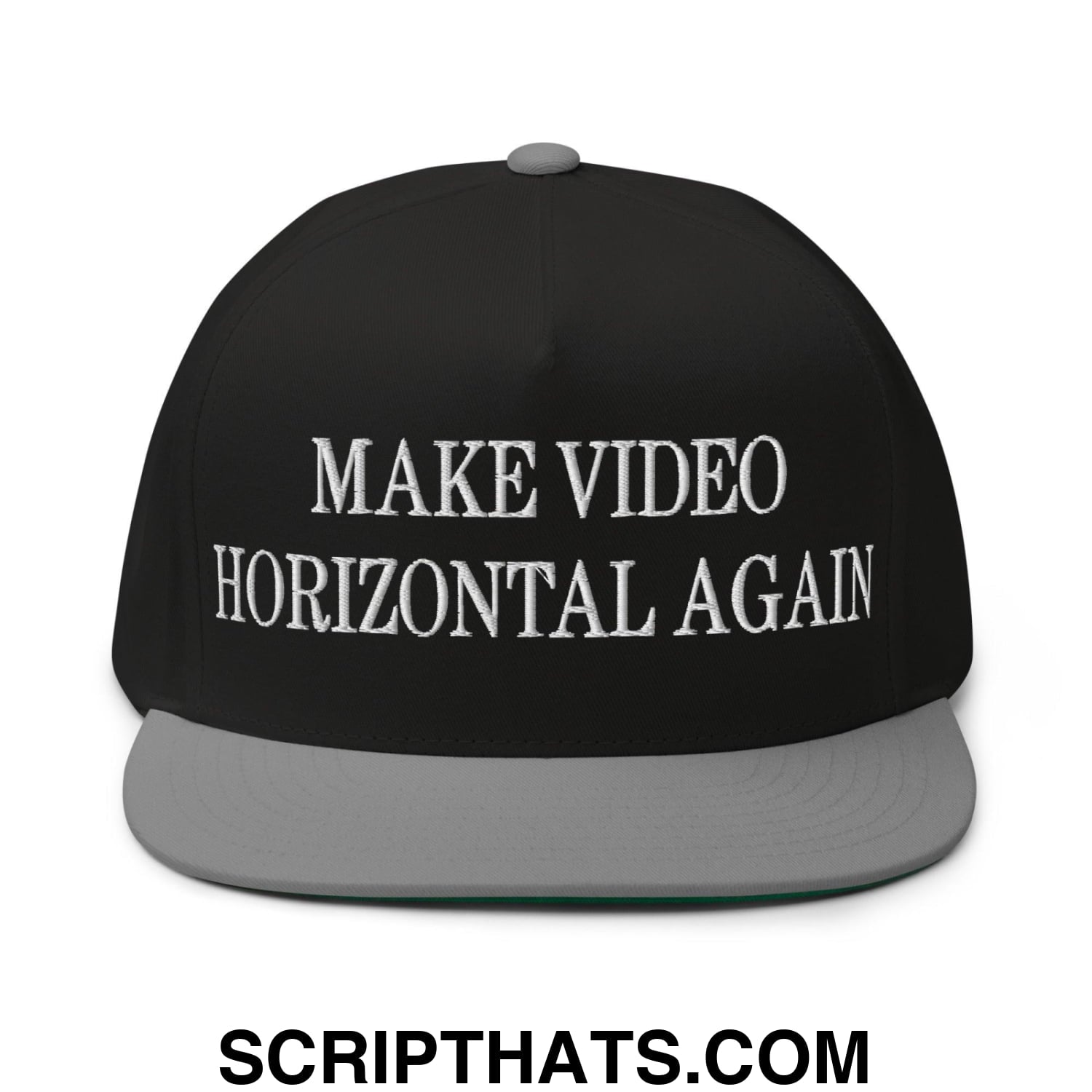 Make Video Horizontal Again Embroidered 5 Panel Flat Bill Brim Snapback Hat Black Grey