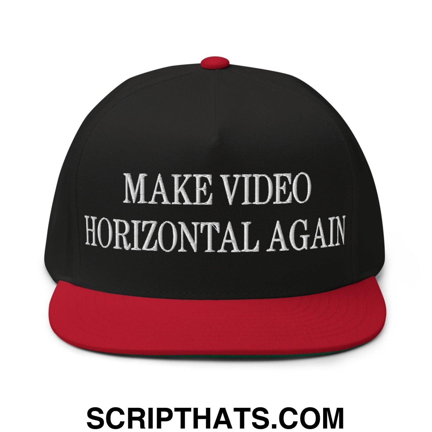 Make Video Horizontal Again Embroidered 5 Panel Flat Bill Brim Snapback Hat Black Red