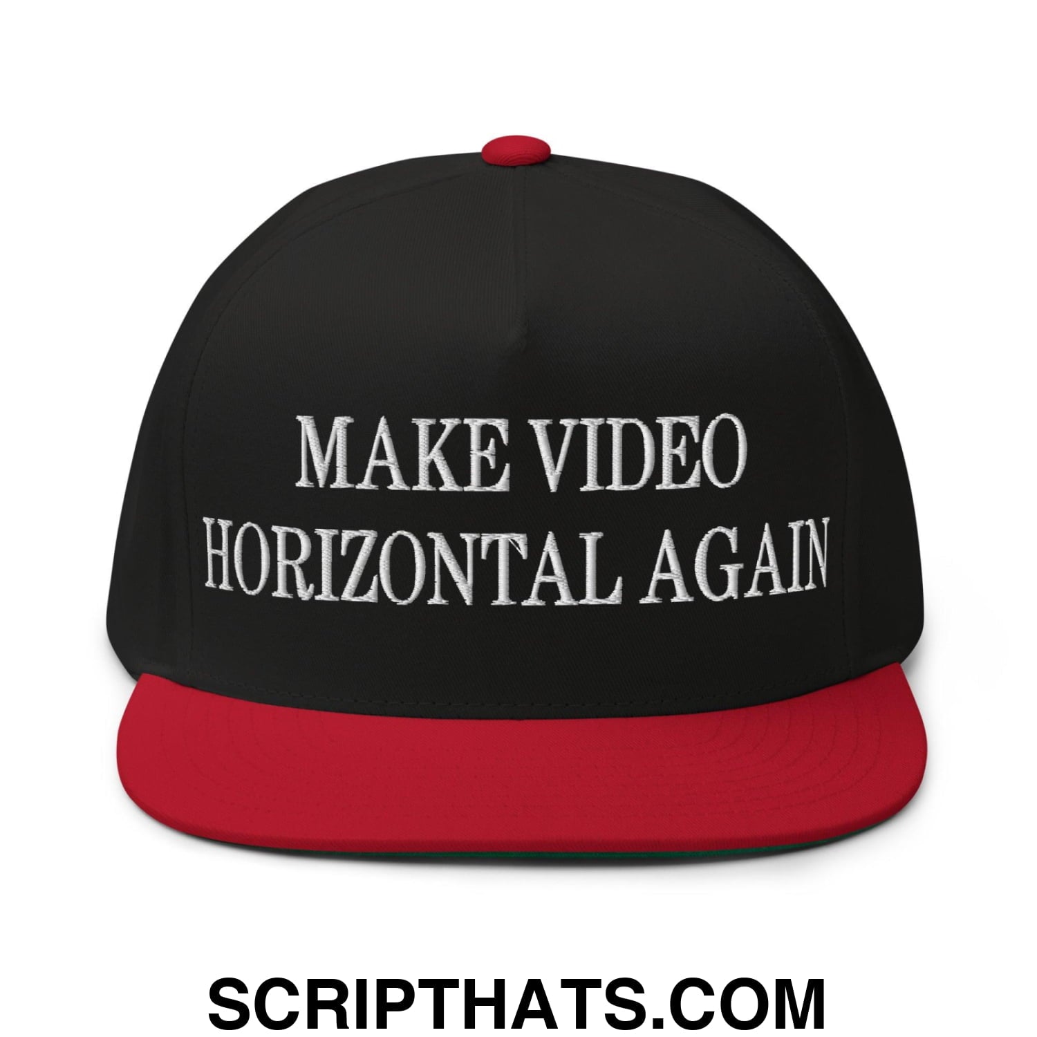 Make Video Horizontal Again Embroidered 5 Panel Flat Bill Brim Snapback Hat Black Red