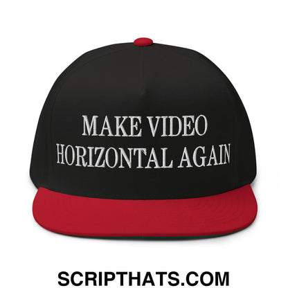 Make Video Horizontal Again Embroidered 5 Panel Flat Bill Brim Snapback Hat Black Red
