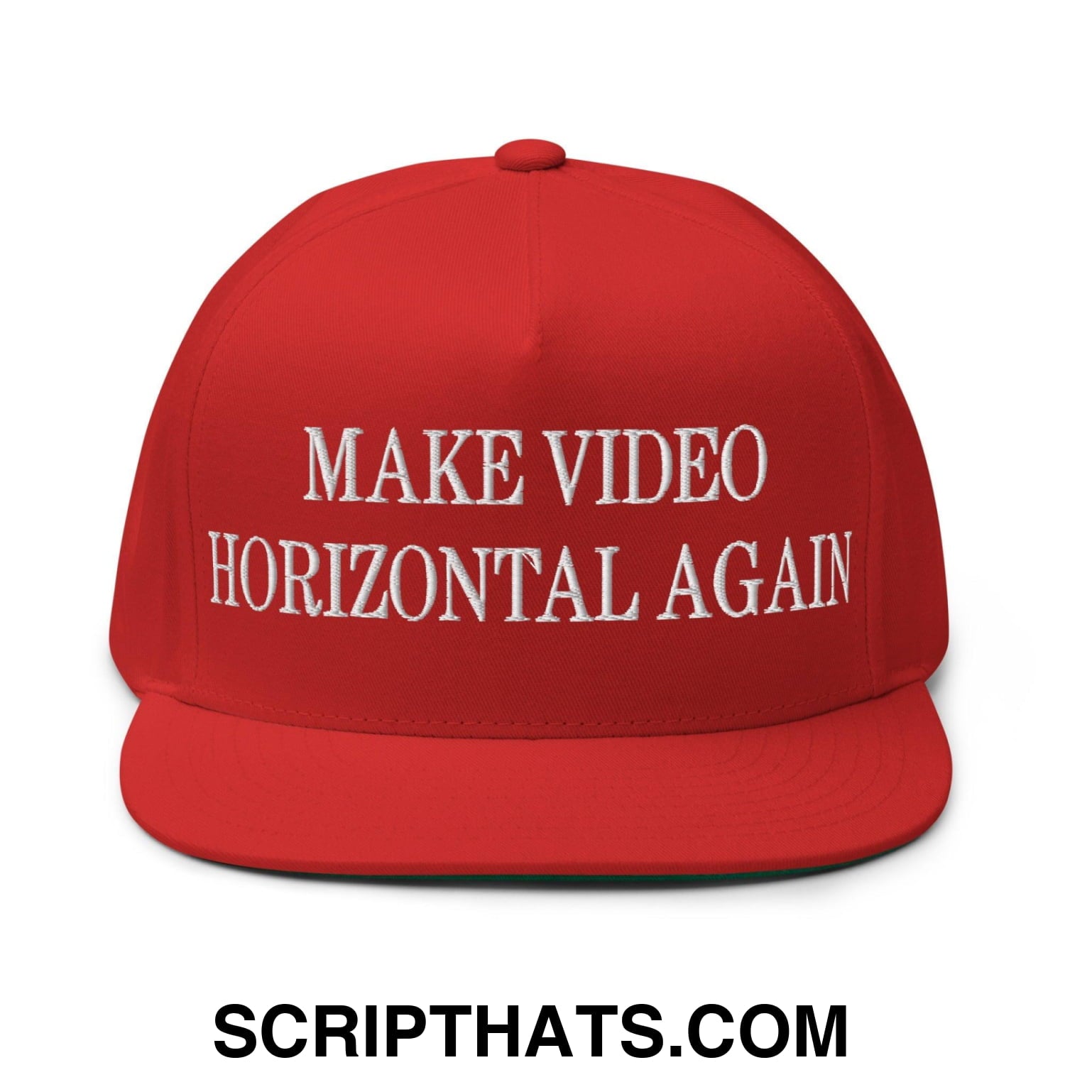 Make Video Horizontal Again Embroidered 5 Panel Flat Bill Brim Snapback Hat Red