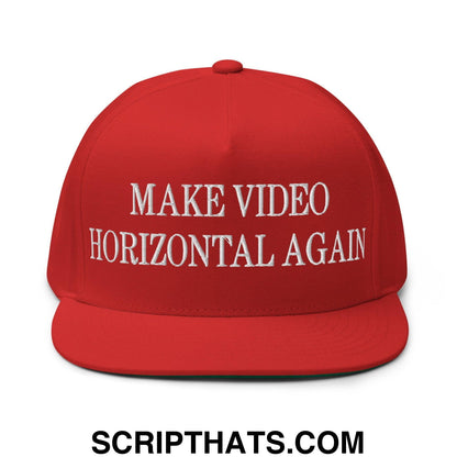 Make Video Horizontal Again Embroidered 5 Panel Flat Bill Brim Snapback Hat Red