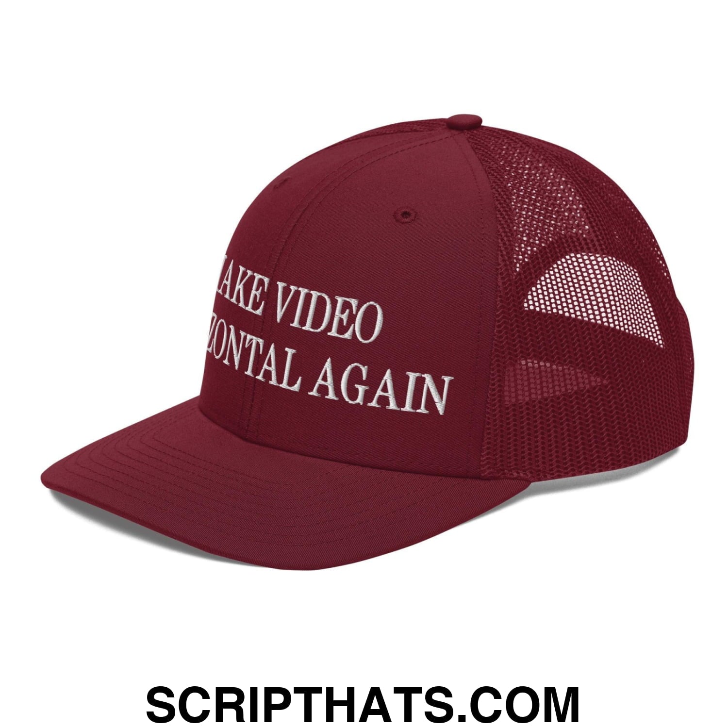 Make Video Horizontal Again Embroidered Classic Mesh Trucker Hat Cardinal