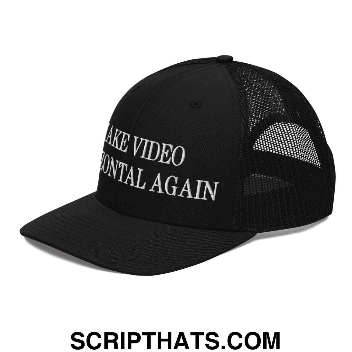 Make Video Horizontal Again Embroidered Classic Mesh Trucker Hat Black