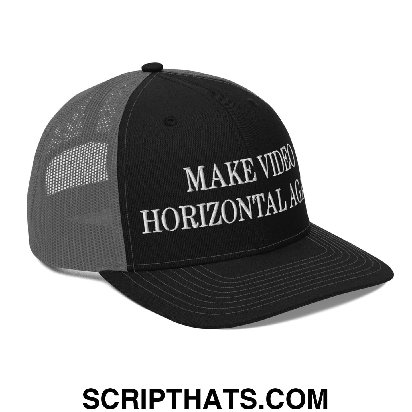 Make Video Horizontal Again Embroidered Classic Mesh Trucker Hat Black Charcoal