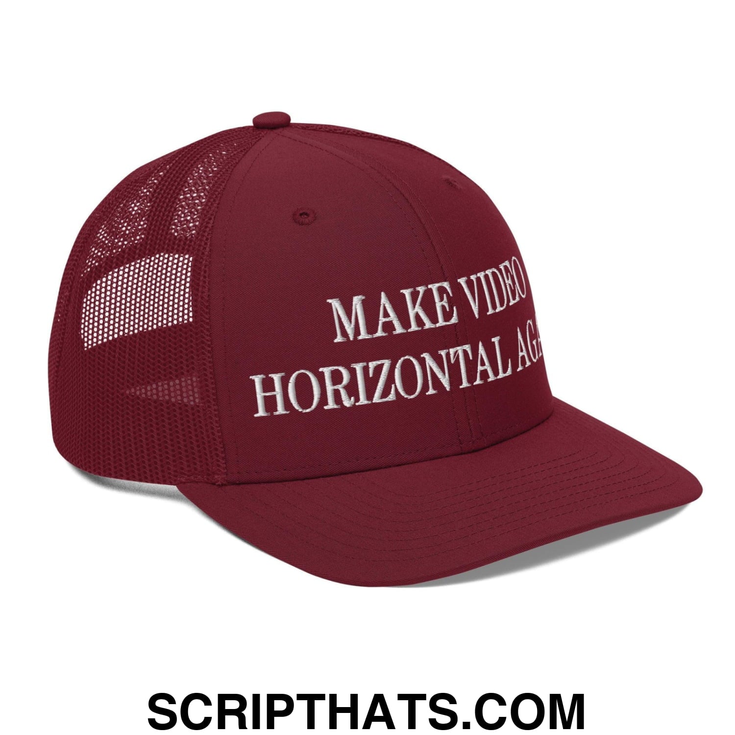 Make Video Horizontal Again Embroidered Classic Mesh Trucker Hat Cardinal