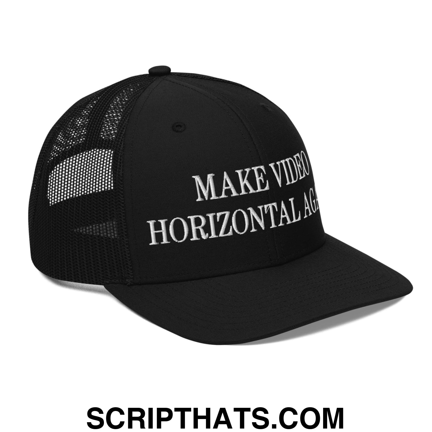 Make Video Horizontal Again Embroidered Classic Mesh Trucker Hat Black