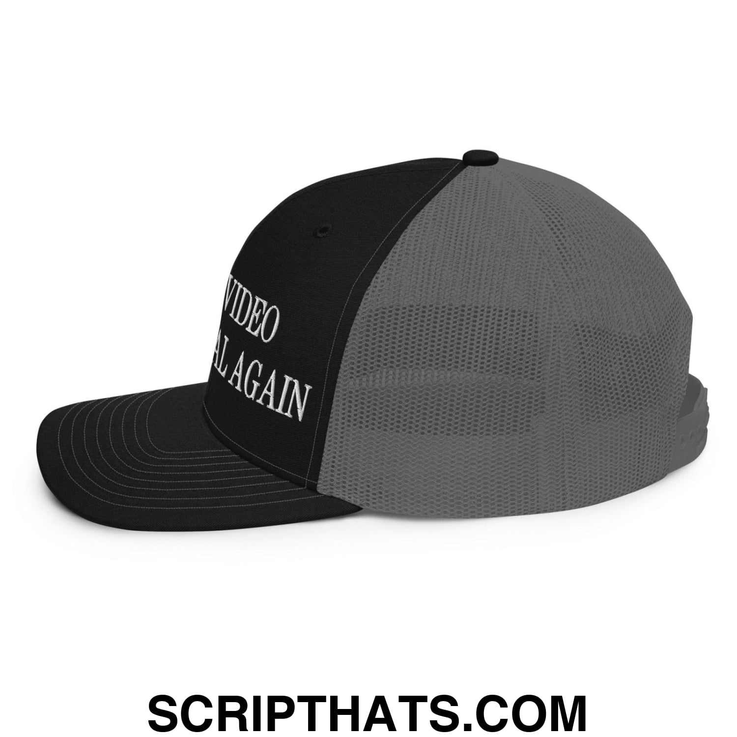Make Video Horizontal Again Embroidered Classic Mesh Trucker Hat Black Charcoal