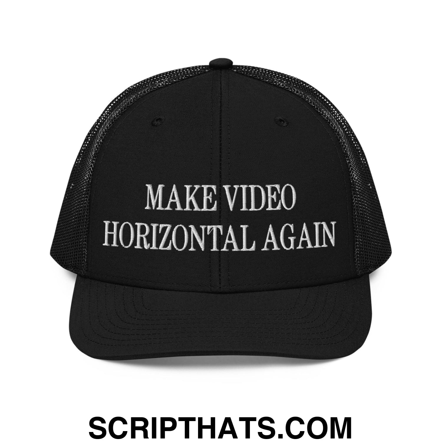 Make Video Horizontal Again Embroidered Classic Mesh Trucker Hat Black