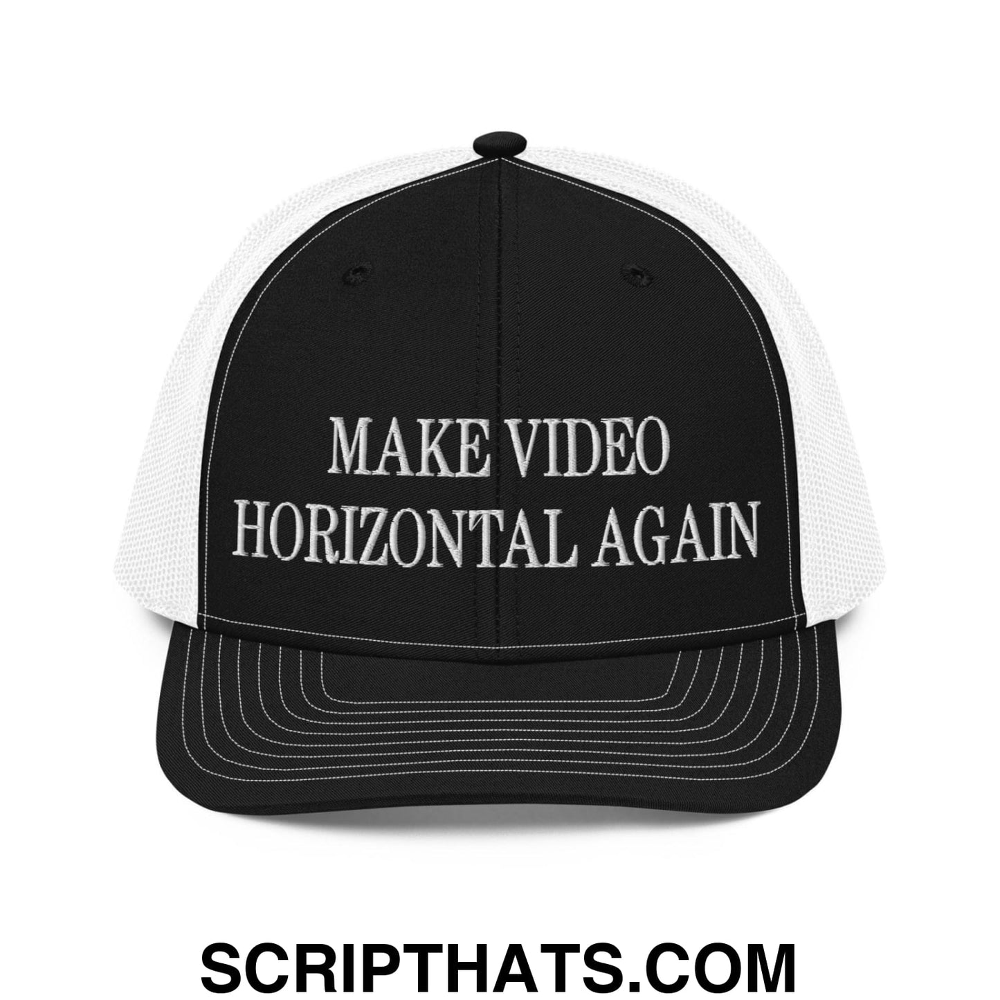 Make Video Horizontal Again Embroidered Classic Mesh Trucker Hat Black White