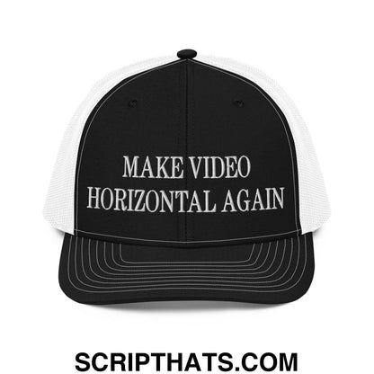 Make Video Horizontal Again Embroidered Classic Mesh Trucker Hat Black White