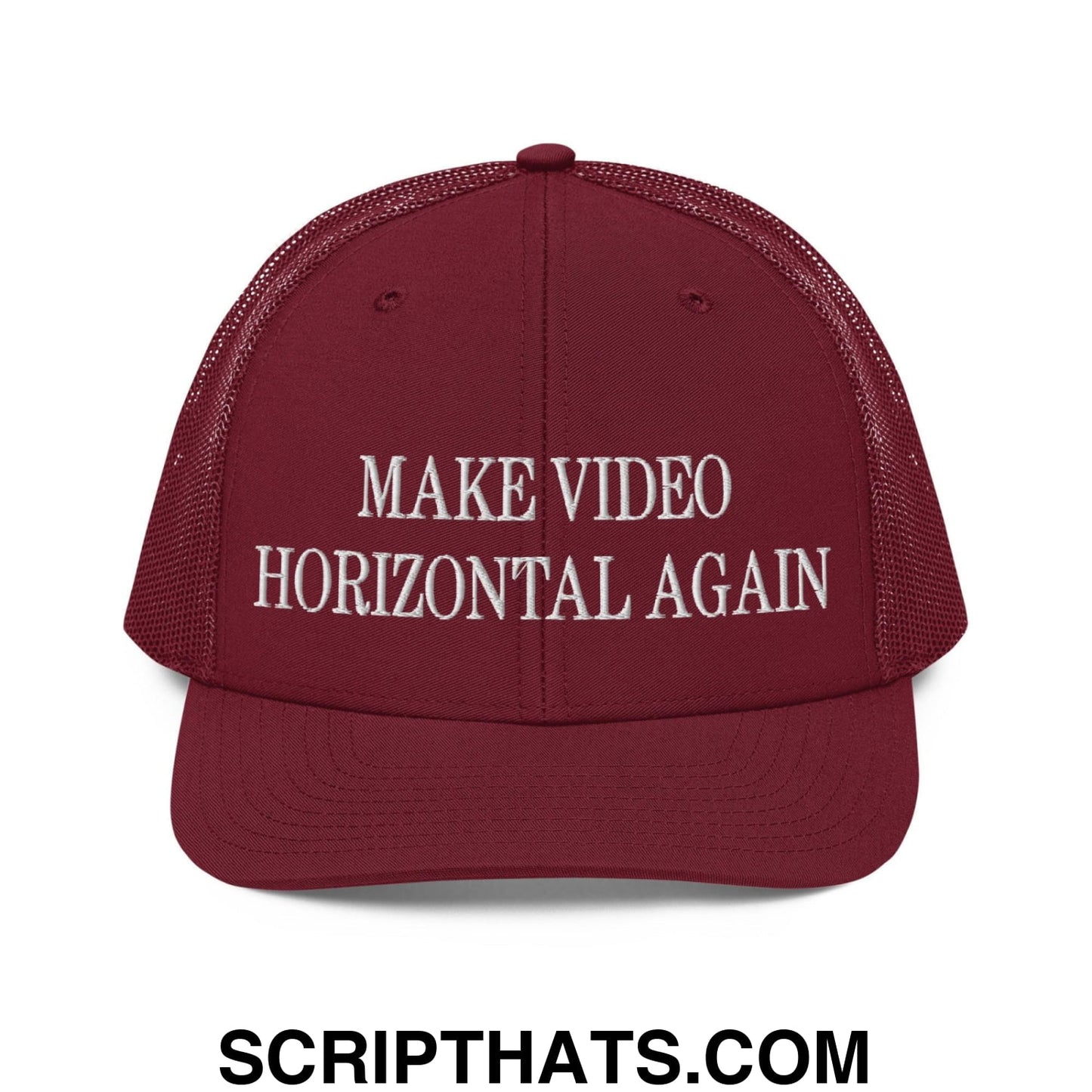 Make Video Horizontal Again Embroidered Classic Mesh Trucker Hat Cardinal
