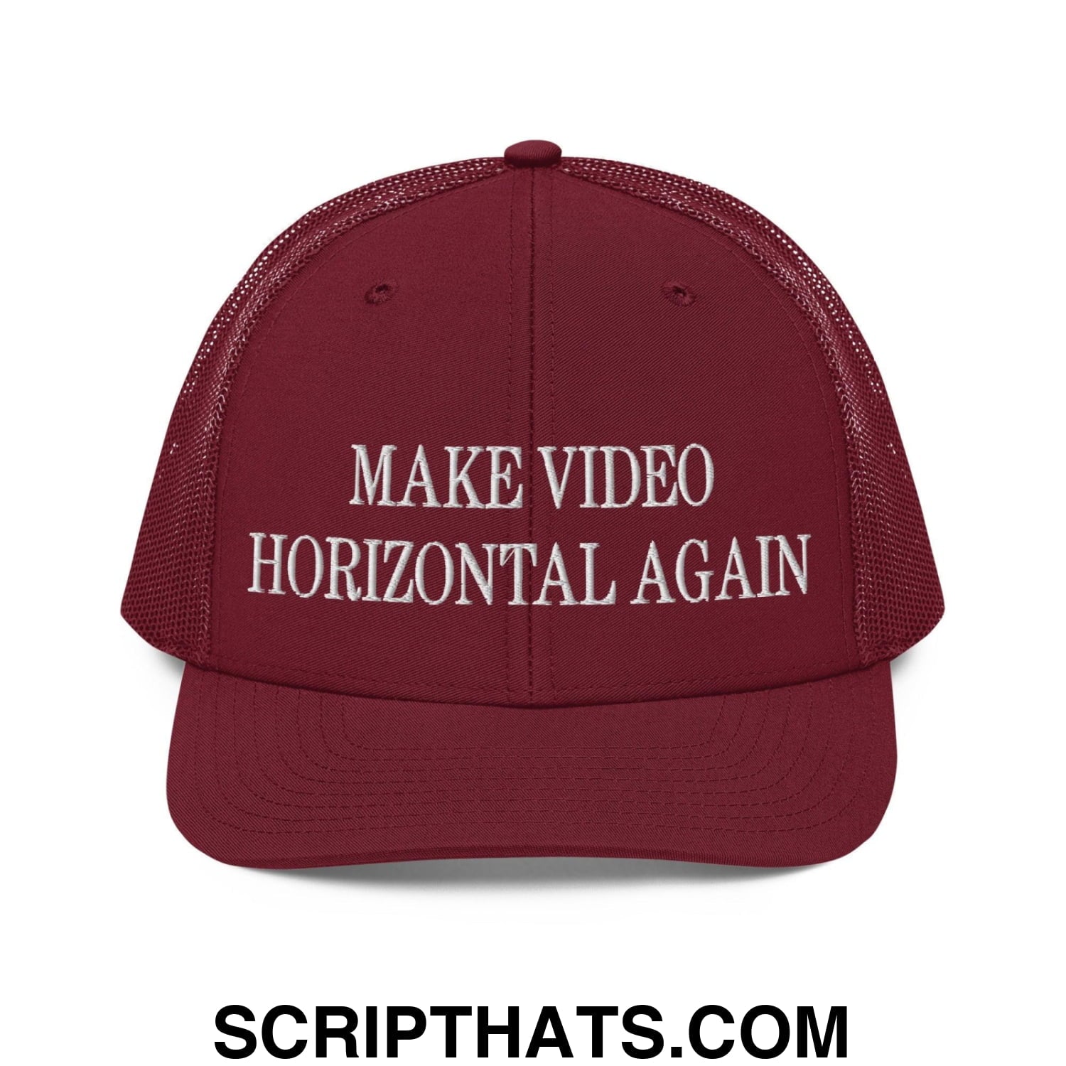 Make Video Horizontal Again Embroidered Classic Mesh Trucker Hat Cardinal