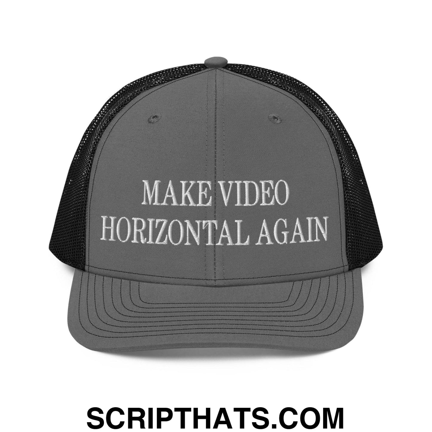 Make Video Horizontal Again Embroidered Classic Mesh Trucker Hat Charcoal Black