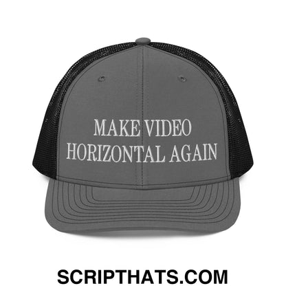 Make Video Horizontal Again Embroidered Classic Mesh Trucker Hat Charcoal Black