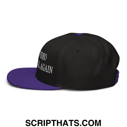 Make Video Horizontal Again Embroidered Flat Brim Bill Snapback Hat Purple Black Black