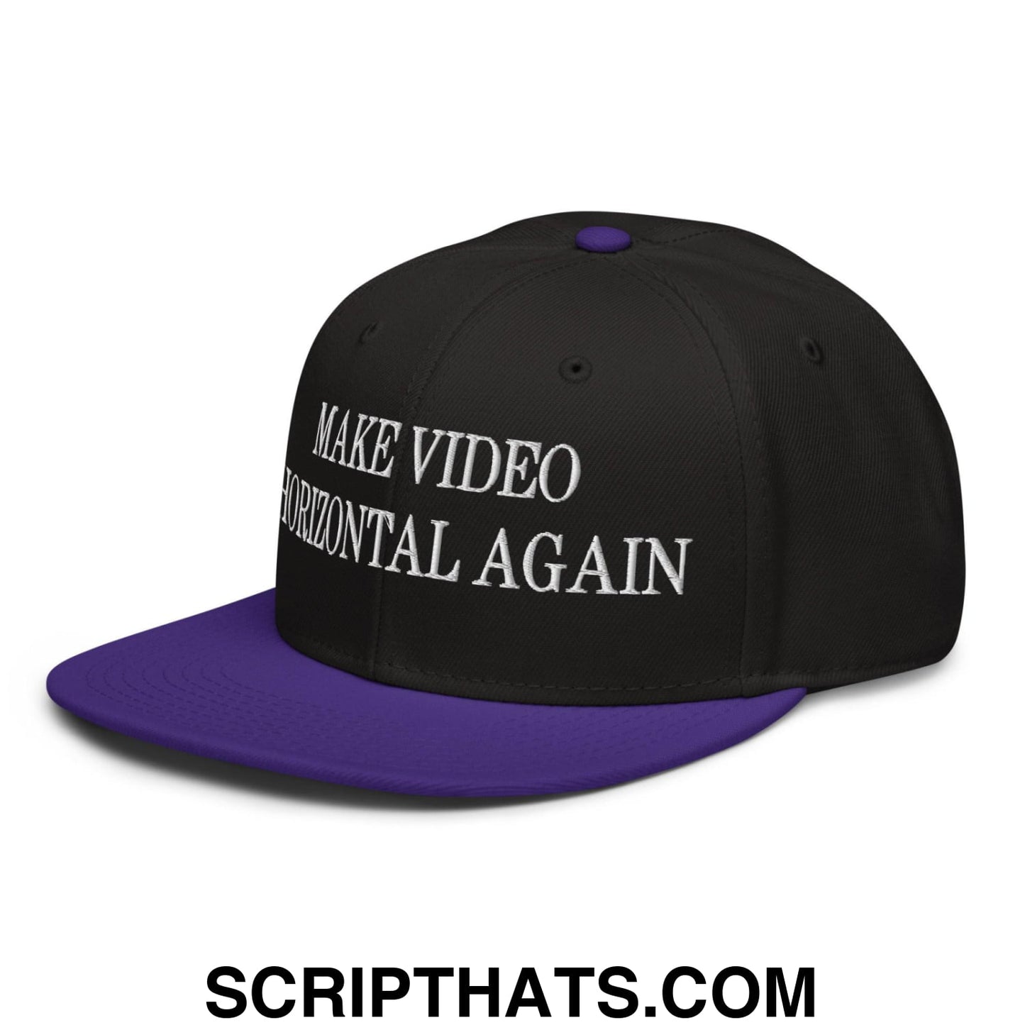Make Video Horizontal Again Embroidered Flat Brim Bill Snapback Hat Purple Black Black
