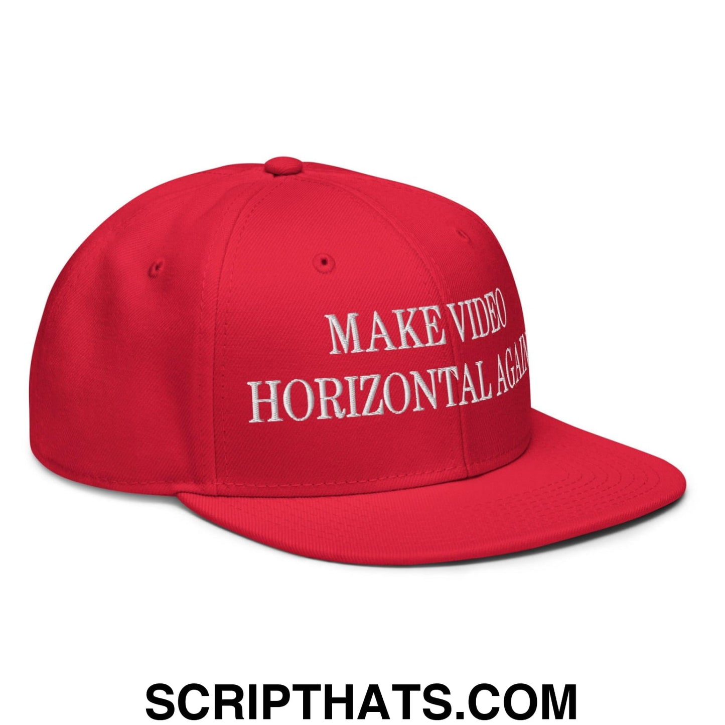 Make Video Horizontal Again Embroidered Flat Brim Bill Snapback Hat Red