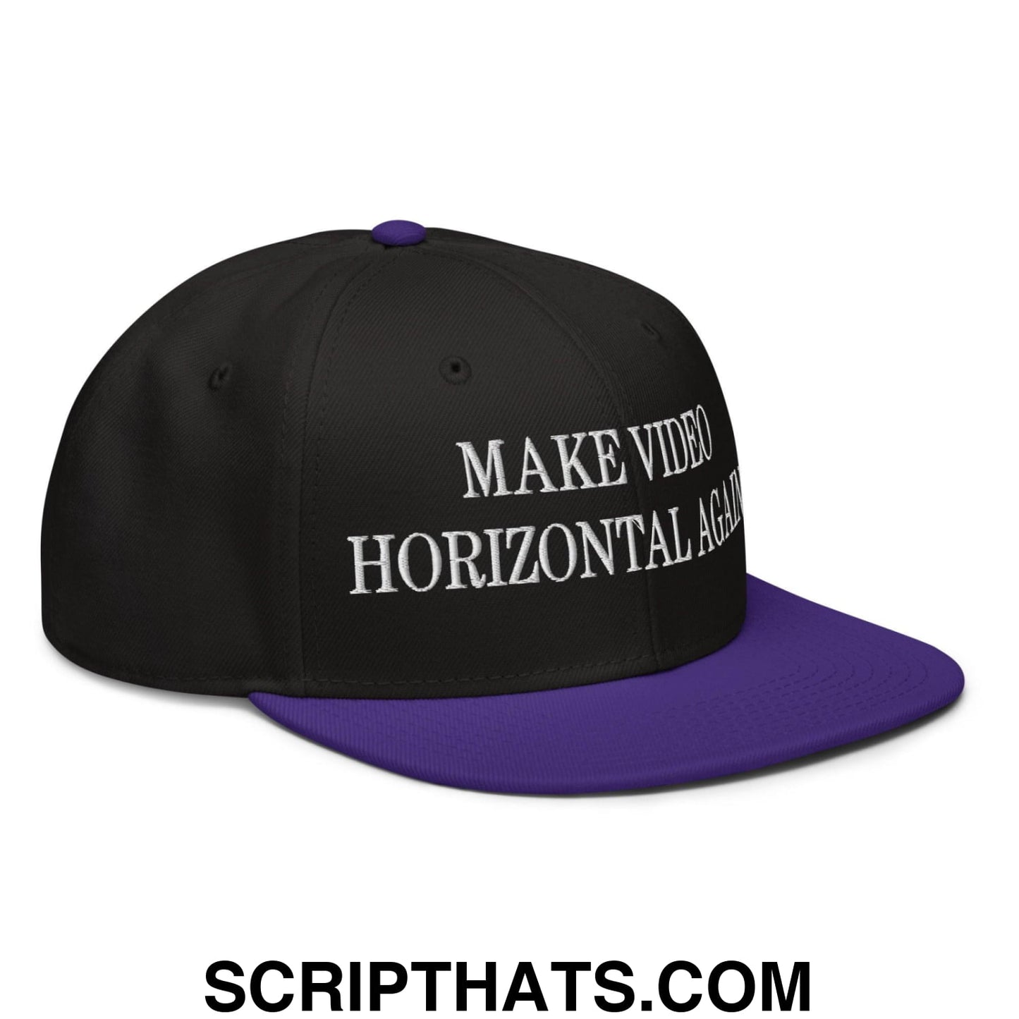 Make Video Horizontal Again Embroidered Flat Brim Bill Snapback Hat Purple Black Black