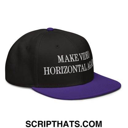 Make Video Horizontal Again Embroidered Flat Brim Bill Snapback Hat Purple Black Black
