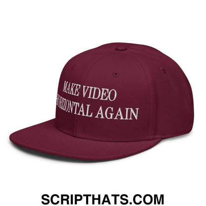 Make Video Horizontal Again Embroidered Flat Brim Bill Snapback Hat Burgundy maroon