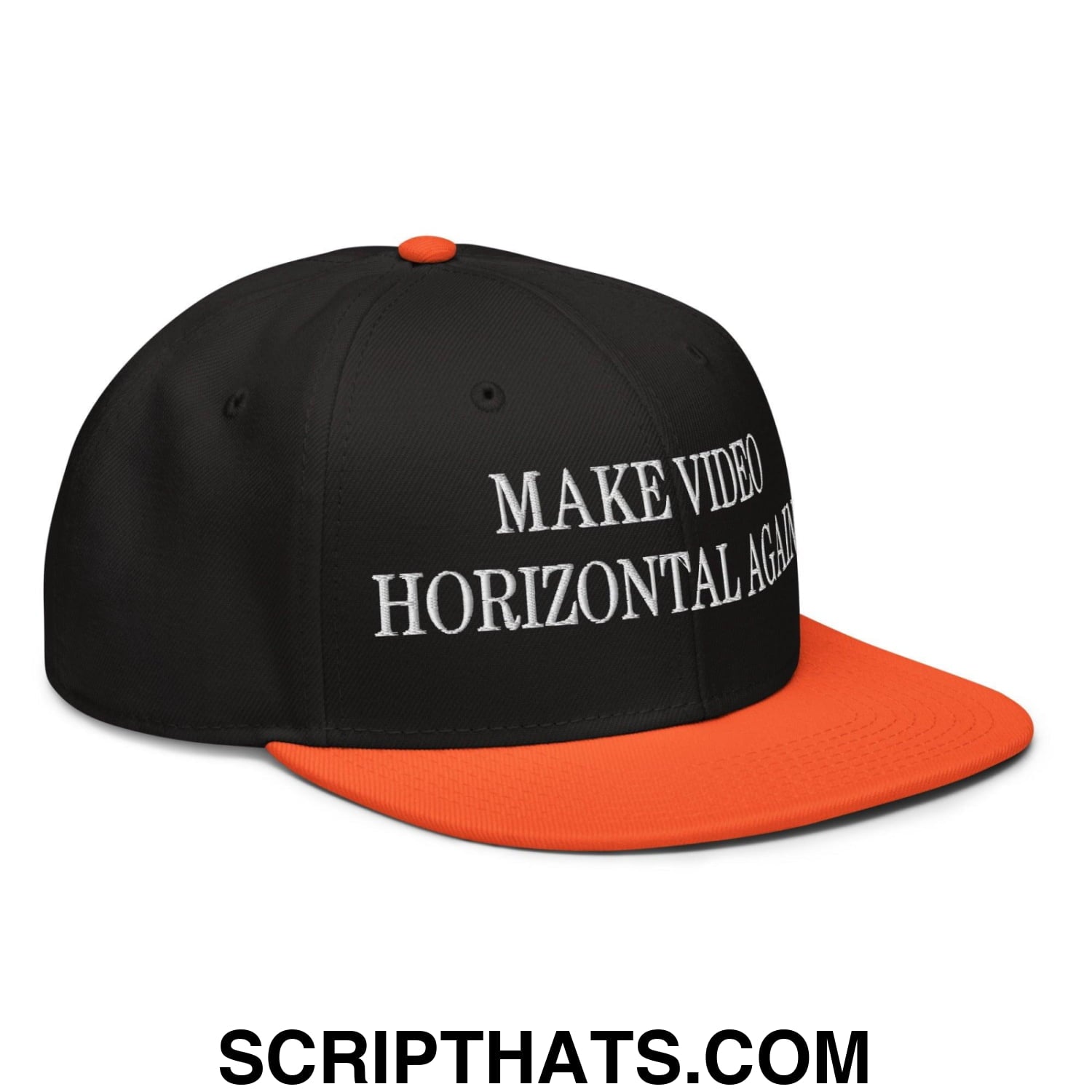 Make Video Horizontal Again Embroidered Flat Brim Bill Snapback Hat Orange Black Black