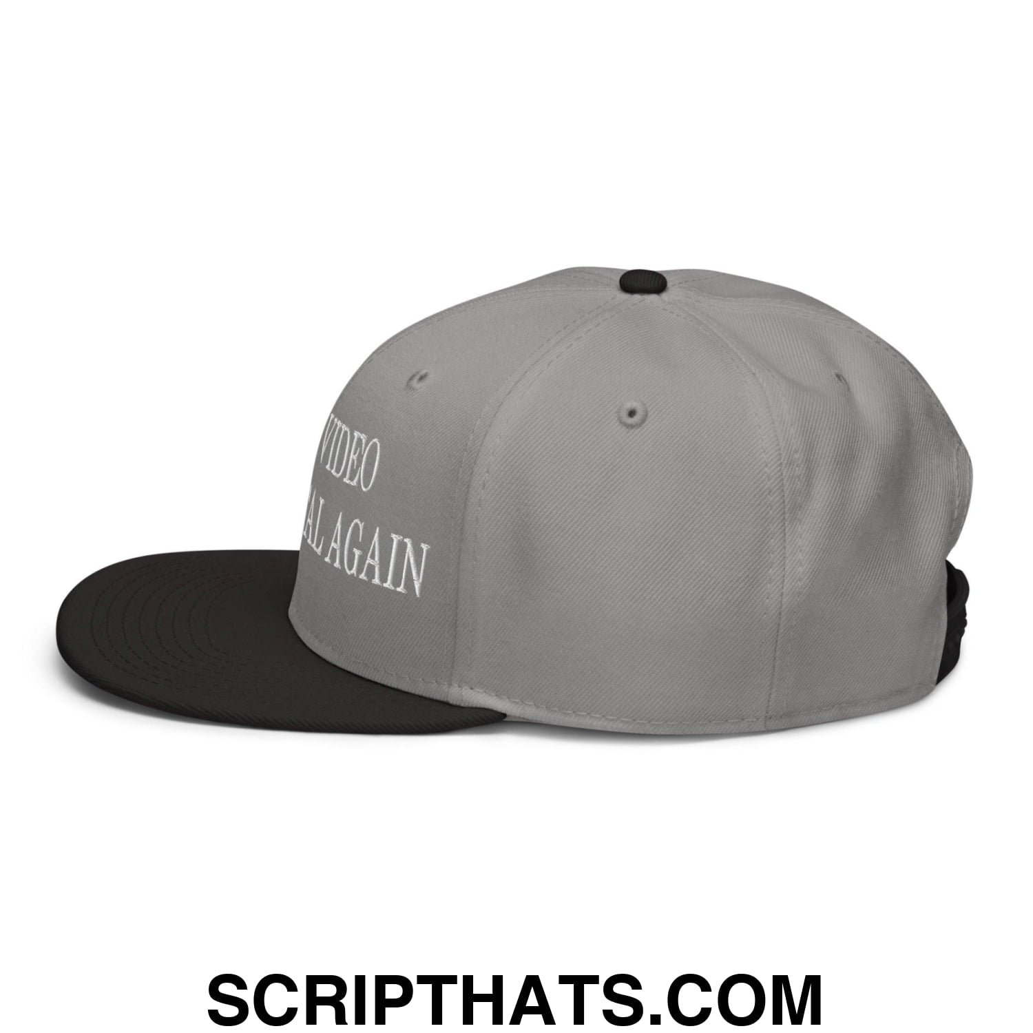 Make Video Horizontal Again Embroidered Flat Brim Bill Snapback Hat Black Gray Gray