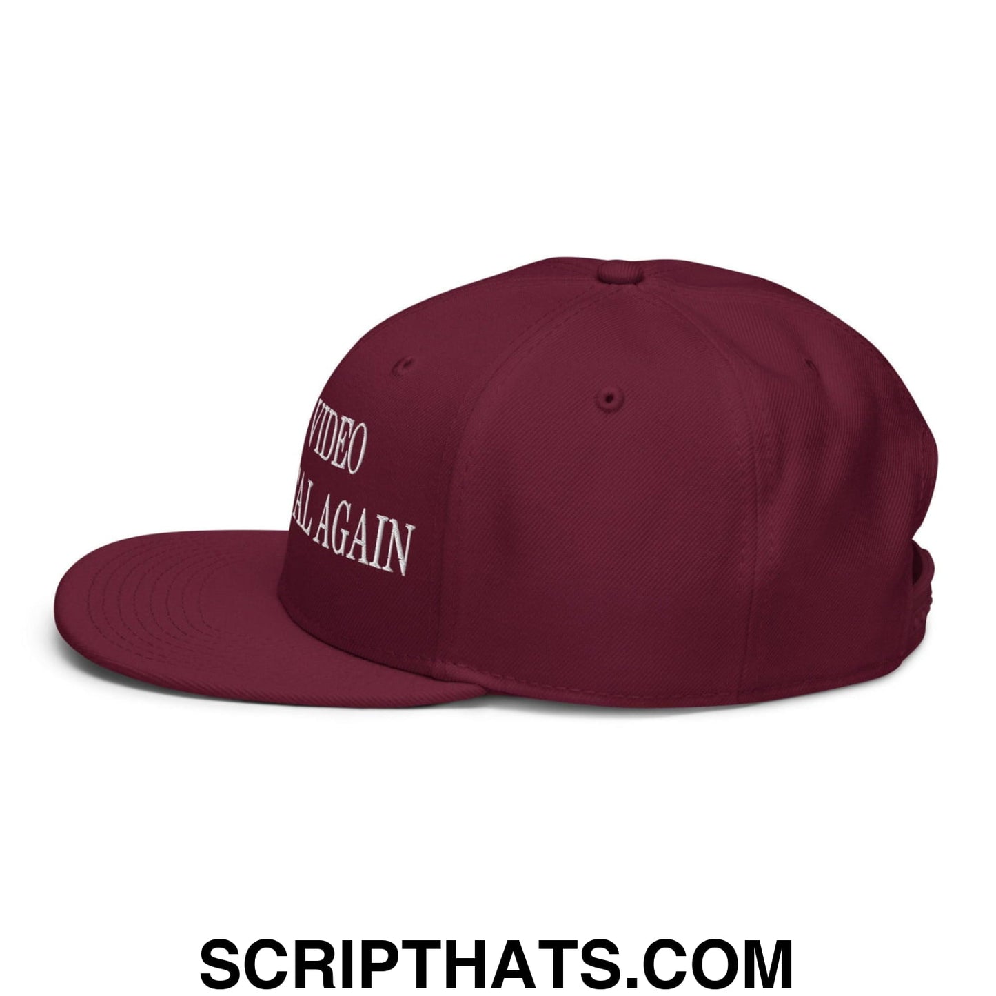Make Video Horizontal Again Embroidered Flat Brim Bill Snapback Hat Burgundy maroon