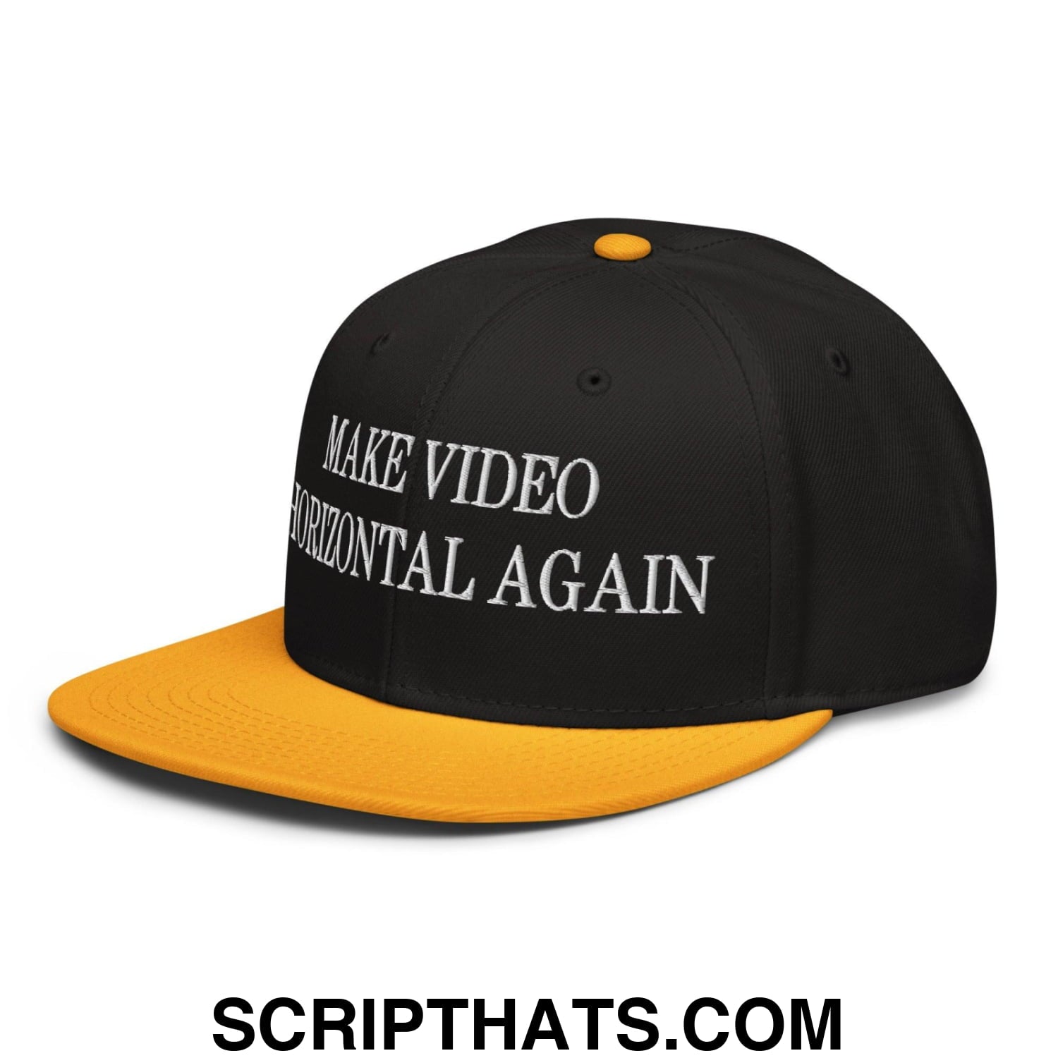 Make Video Horizontal Again Embroidered Flat Brim Bill Snapback Hat Gold Black Black