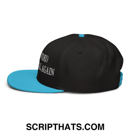 Make Video Horizontal Again Embroidered Flat Brim Bill Snapback Hat Aqua blue Black Black