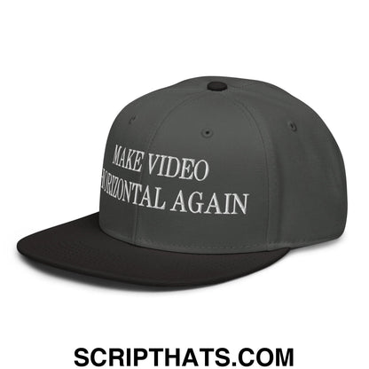 Make Video Horizontal Again Embroidered Flat Brim Bill Snapback Hat Black Charcoal gray Charcoal gray