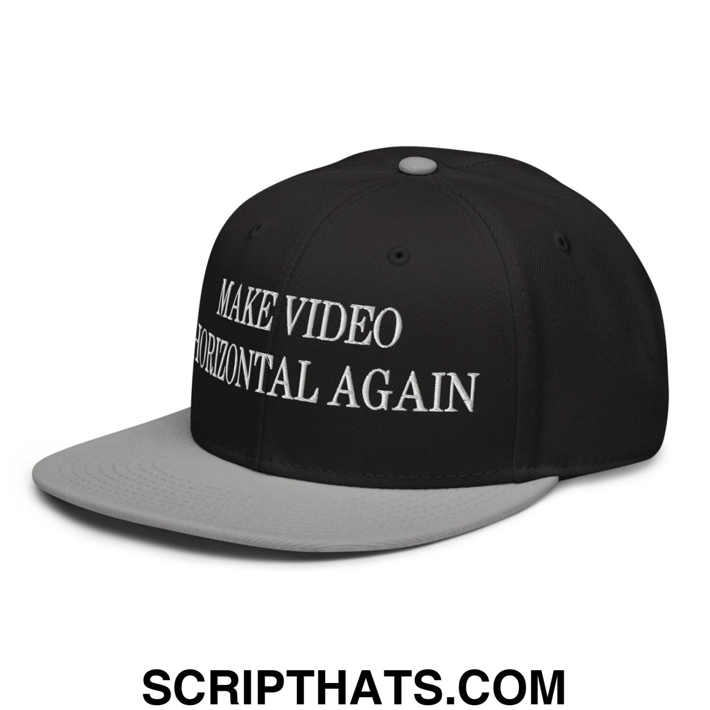 Make Video Horizontal Again Embroidered Flat Brim Bill Snapback Hat Gray Black Black