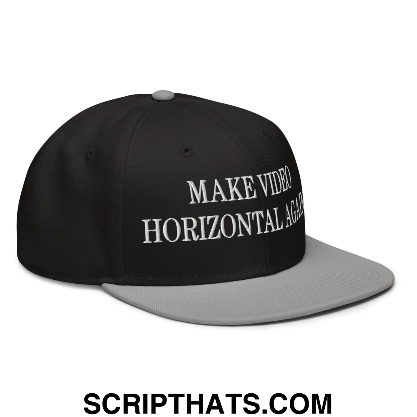 Make Video Horizontal Again Embroidered Flat Brim Bill Snapback Hat Gray Black Black