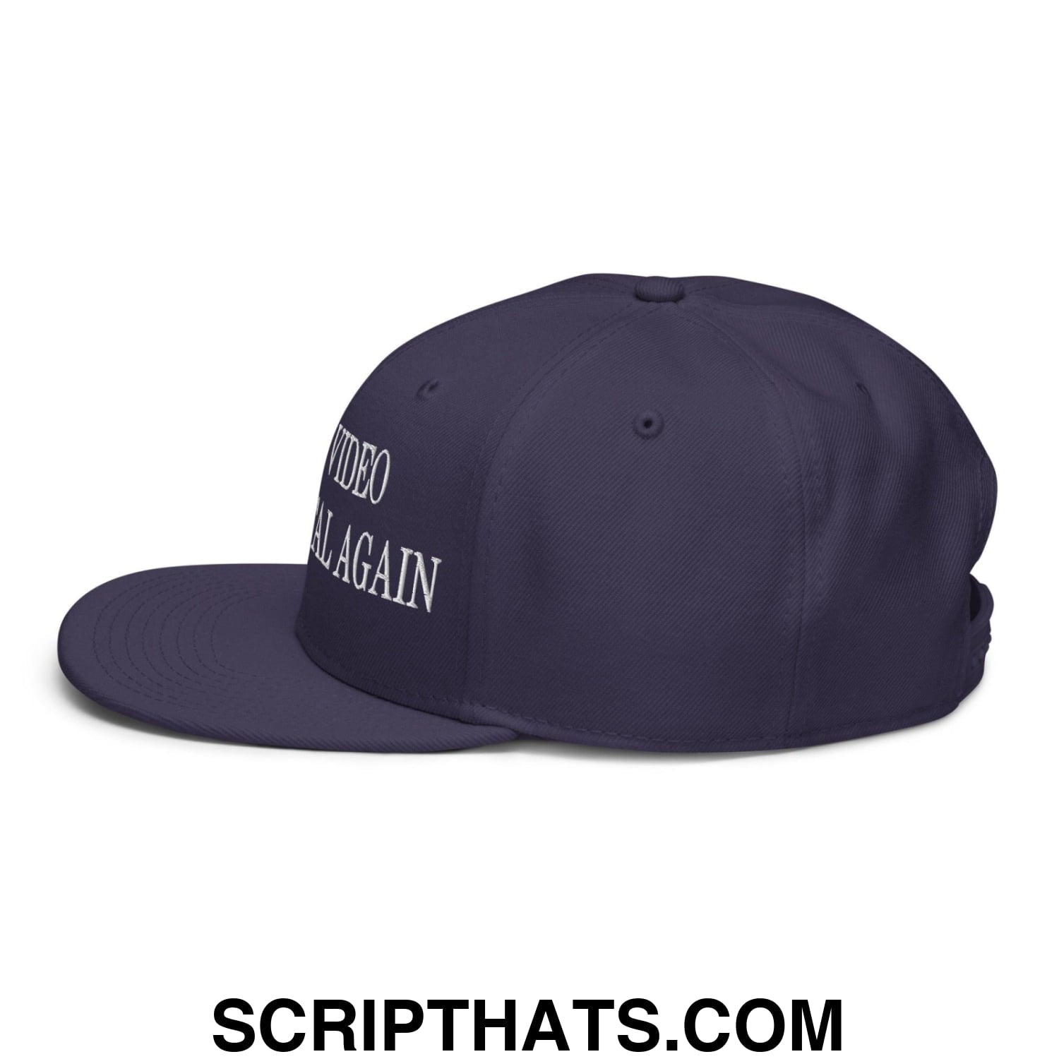 Make Video Horizontal Again Embroidered Flat Brim Bill Snapback Hat Navy blue