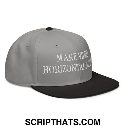 Make Video Horizontal Again Embroidered Flat Brim Bill Snapback Hat Black Gray Gray