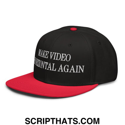 Make Video Horizontal Again Embroidered Flat Brim Bill Snapback Hat Red Black Black