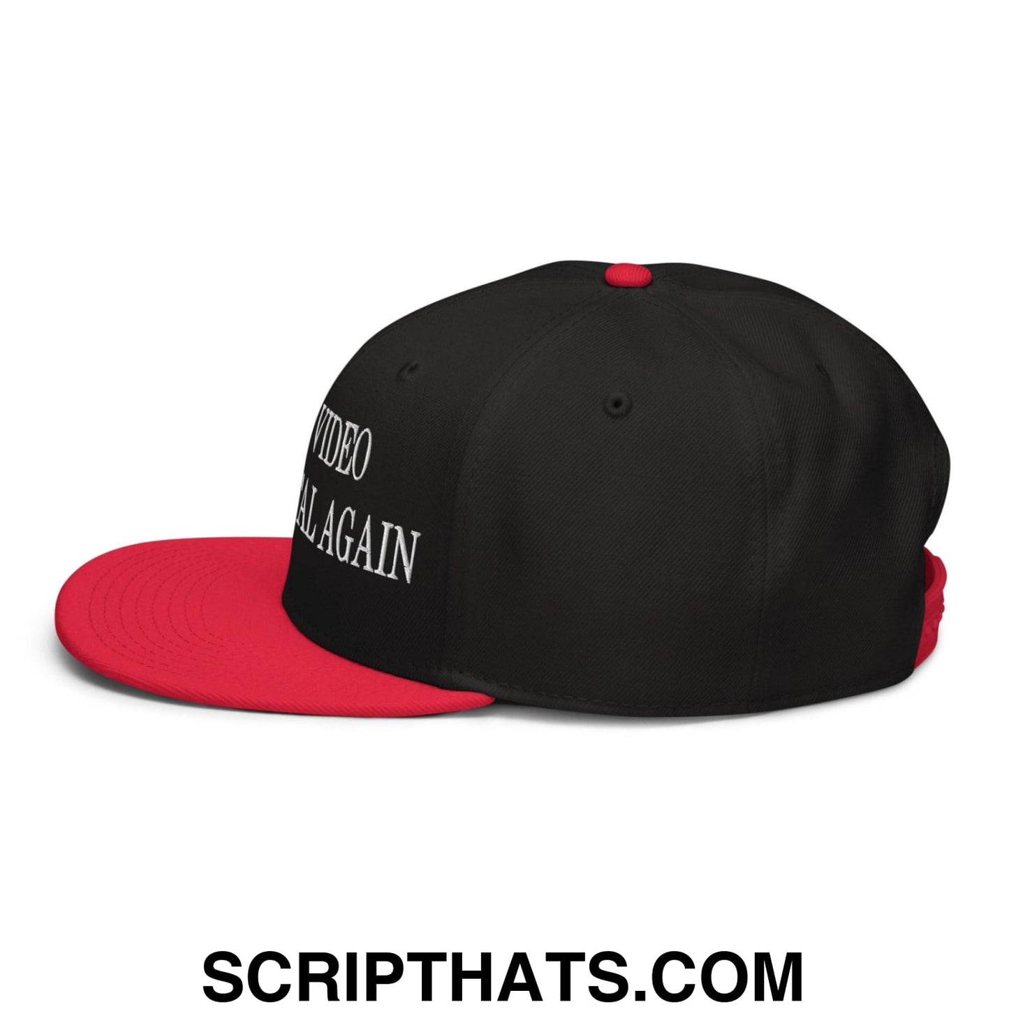 Make Video Horizontal Again Embroidered Flat Brim Bill Snapback Hat Red Black Black