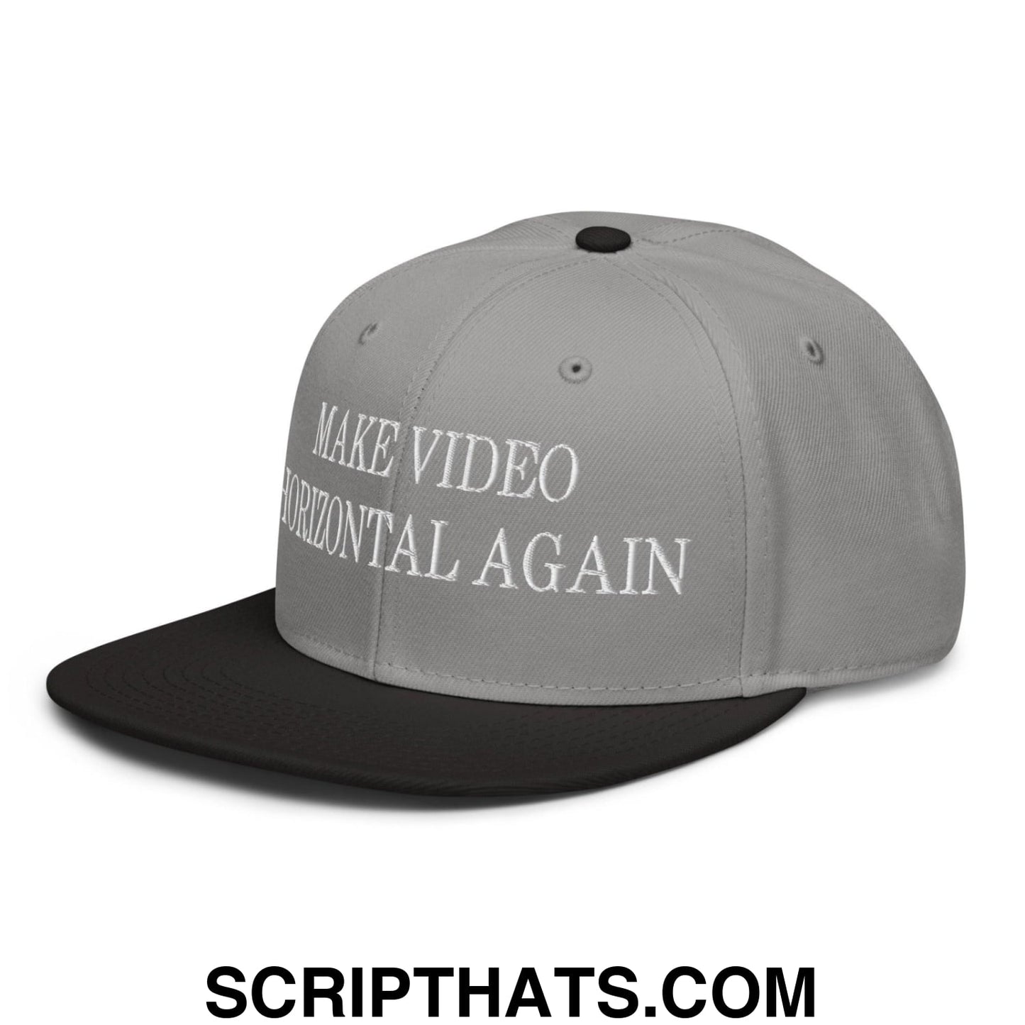 Make Video Horizontal Again Embroidered Flat Brim Bill Snapback Hat Black Gray Gray