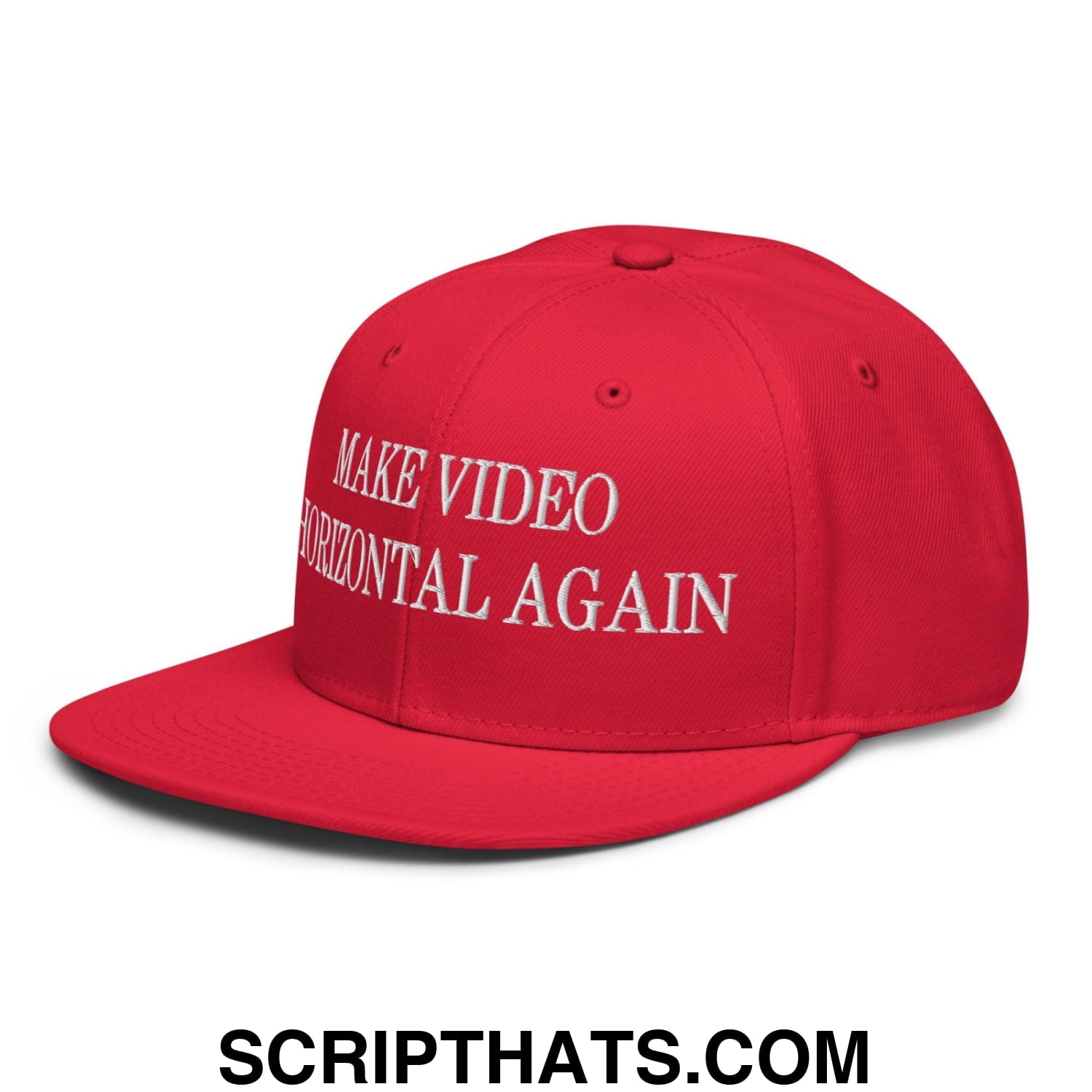 Make Video Horizontal Again Embroidered Flat Brim Bill Snapback Hat Red