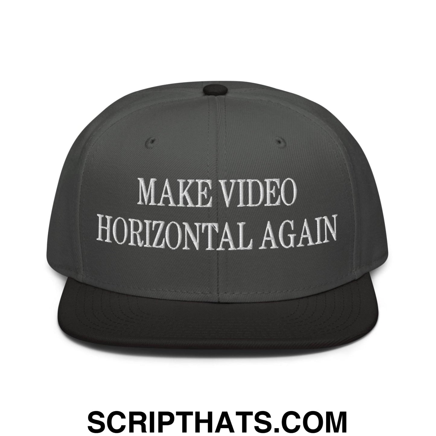 Make Video Horizontal Again Embroidered Flat Brim Bill Snapback Hat Black Charcoal gray Charcoal gray