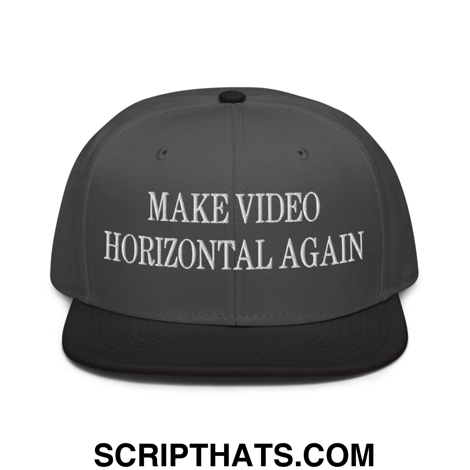 Make Video Horizontal Again Embroidered Flat Brim Bill Snapback Hat Black Charcoal gray Charcoal gray