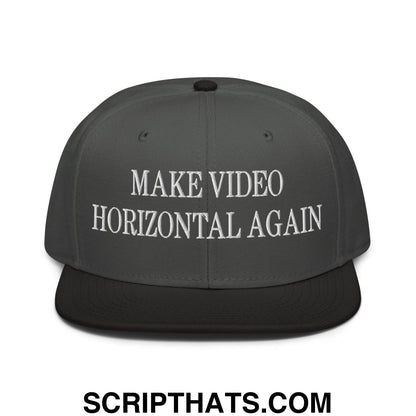 Make Video Horizontal Again Embroidered Flat Brim Bill Snapback Hat Black Charcoal gray Charcoal gray
