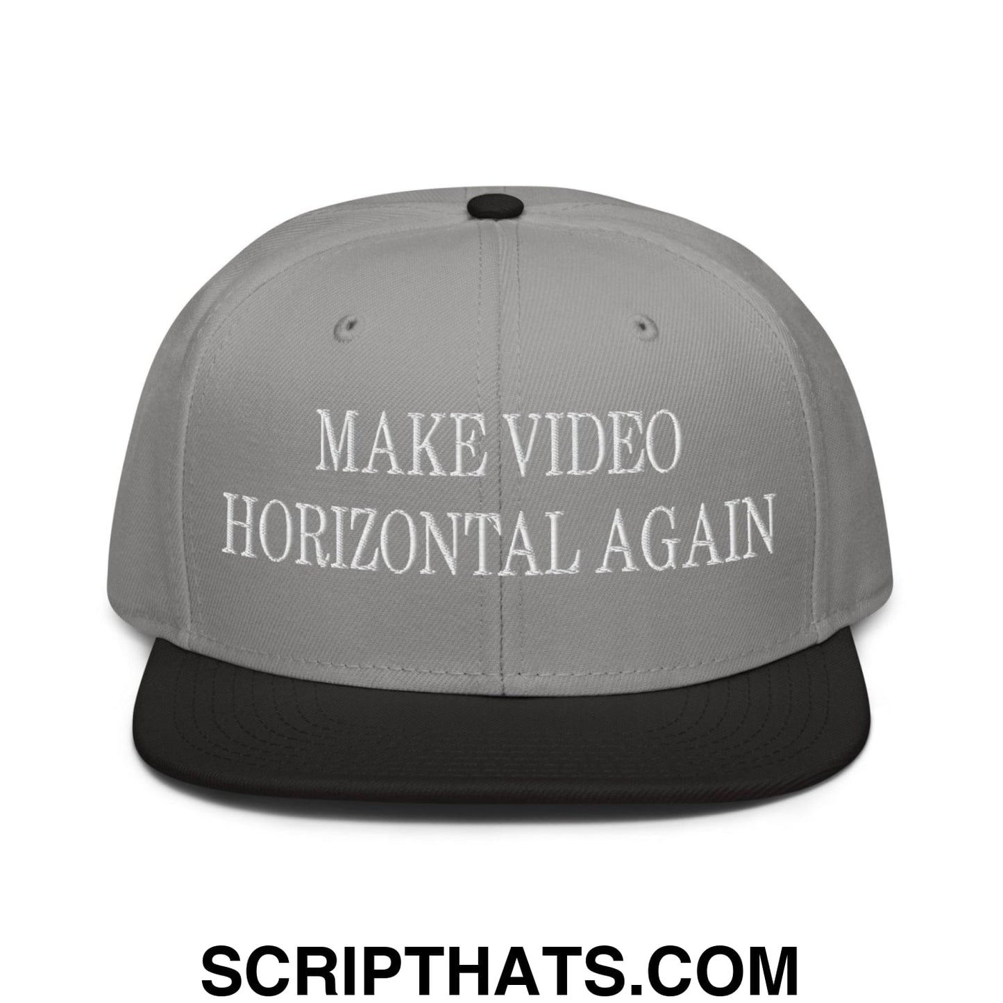 Make Video Horizontal Again Embroidered Flat Brim Bill Snapback Hat Black Gray Gray