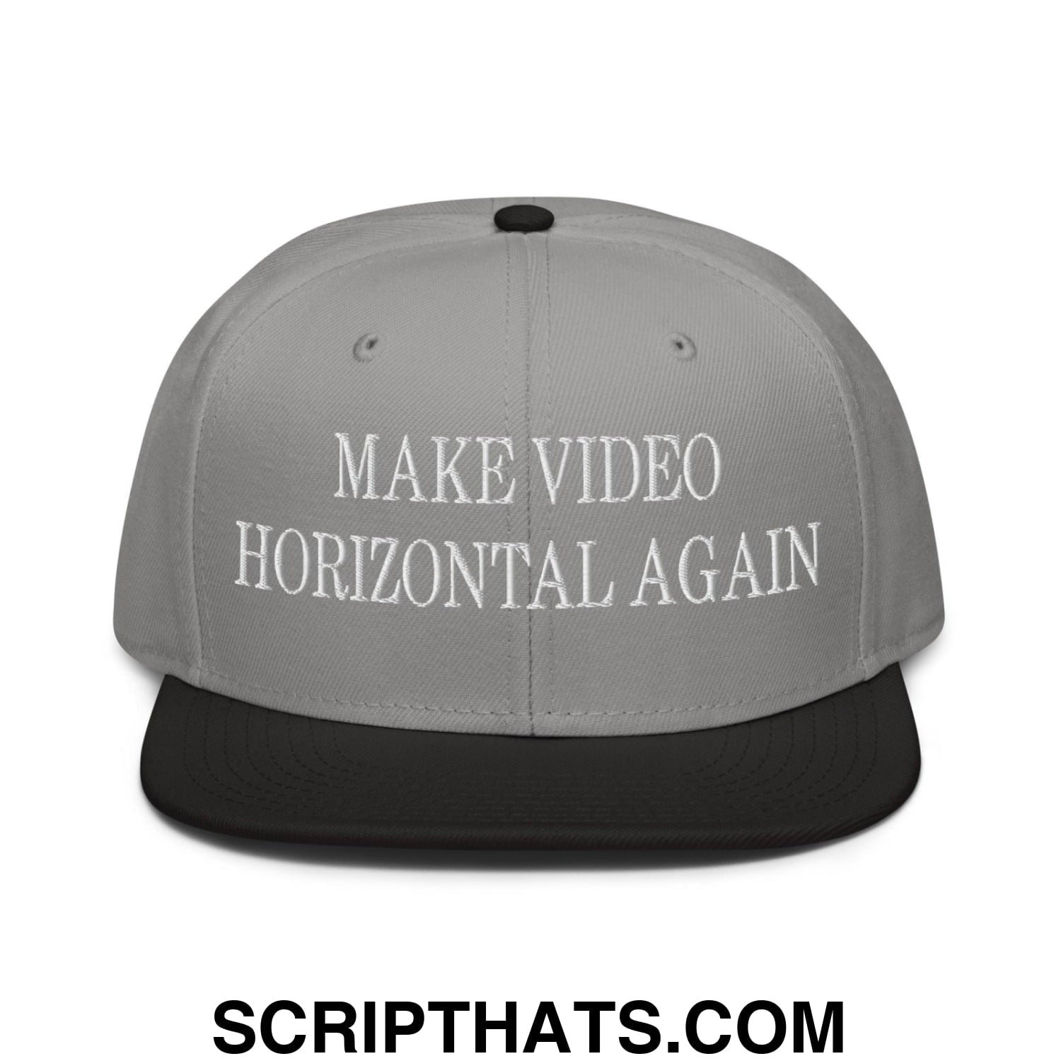 Make Video Horizontal Again Embroidered Flat Brim Bill Snapback Hat Black Gray Gray