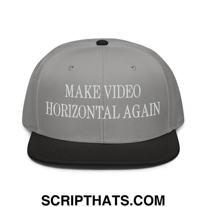 Make Video Horizontal Again Embroidered Flat Brim Bill Snapback Hat Black Gray Gray