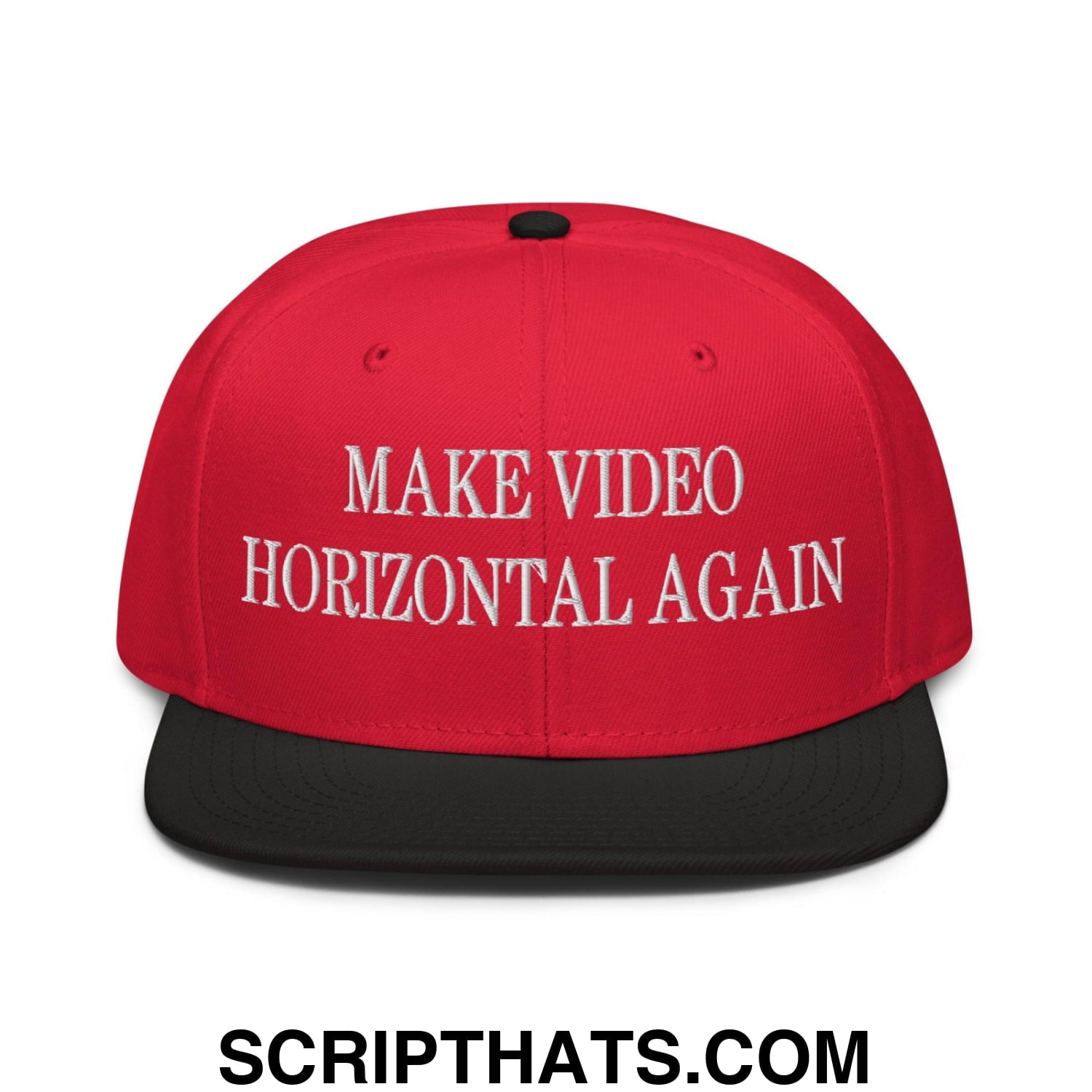 Make Video Horizontal Again Embroidered Flat Brim Bill Snapback Hat Black Red Red
