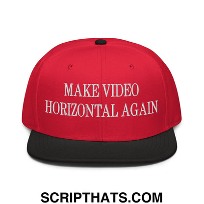 Make Video Horizontal Again Embroidered Flat Brim Bill Snapback Hat Black Red Red